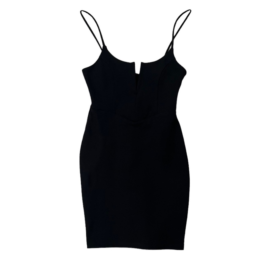 Solemio - Women’s Little Black Dress with Plunging Neckline - Size M